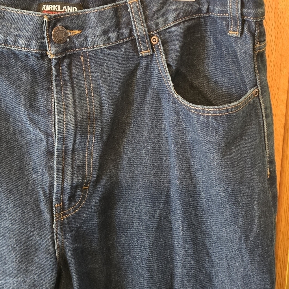 Kirkland Signature Mens 40x32 Heavyweight Denim All Cotton Dark Blue Jeans - Picture 5 of 16